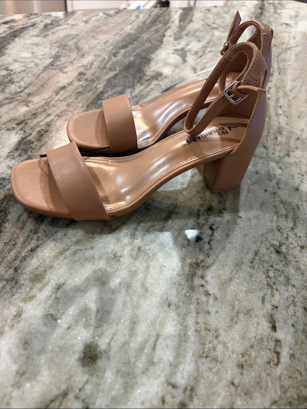 No Boundaries Tan Block Heel Sandals with Ankle Strap NWT